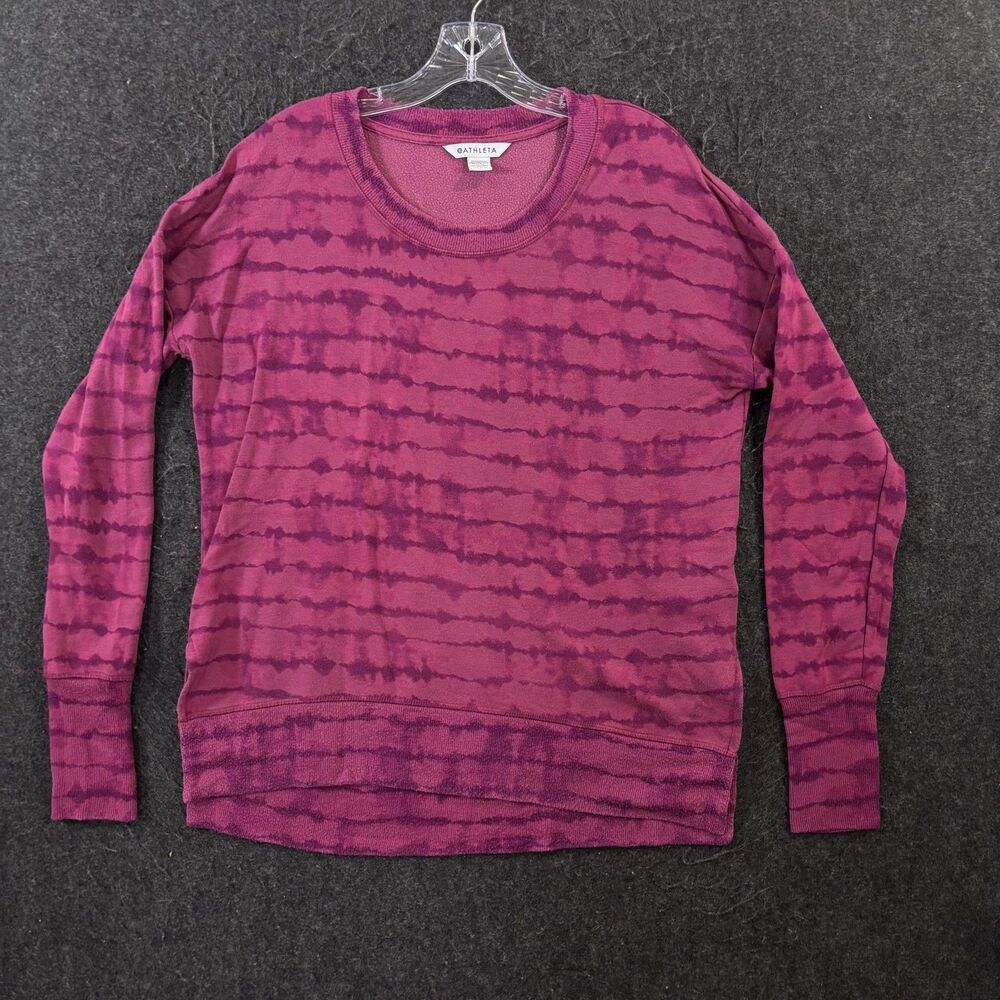Athleta Coaster Luxe Sweatshirt Women's Small Pink Tie Dye Fleece Pullover